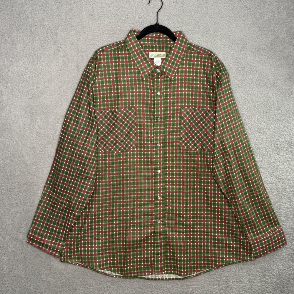Haband Mens Green Red Plaid Long Sleeve Button Down Shirt Size 2XL XX 14D